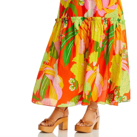 NWT $255 FARM Rio Neon Floral Tiered Cotton Maxi Dress in size XL! - Picture 11 of 14